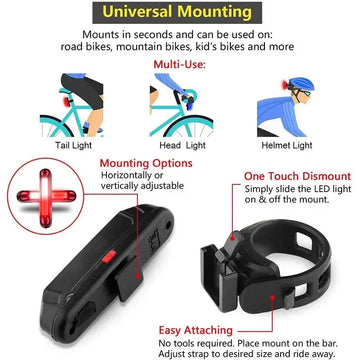 5pcs LED Bike Tail Light Set USB Rechargeable Helmet Bike Rear Lights Easy for Install Safety MTB Bike Cycling Lamp Apsilon