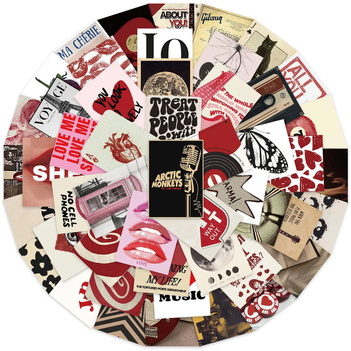 50Pcs Retro Y2K Girls Stickers Downtown Y2K DIY Stickers Scrapbooking Phone Luggage Skateboard Waterproof Decals