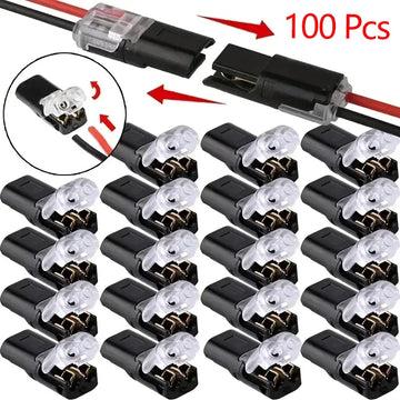 20/50/100 Pack of H2 2-Pin Pluggable Wire Connectors, Nylon Insulated Copper Quick-Connect Terminal Blocks, Suitable for Low-Voltage Cables, No Power Mode Required, No Electronic Components Apsilon