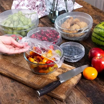 100pcs Disposable Food Cover Saran Wrap Bowel Cover Food Grade Fresh-keeping Plastic Bag Kitchen Storage Accessories Apsilon