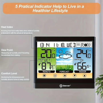 Geevon Weather Station Wireless Indoor Outdoor Thermometer Hygrometer Touch LCD Display with Alarm Clock Adjustable Backlight Apsilon