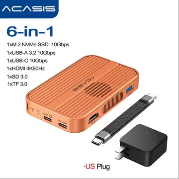Acasis 10Gbps Magnetic M.2 NVMe SSD Enclosure & USB-C Docking Station TF/SD 3.0 4K 60HZ for iPhone 17/17 Pro/iPhone 16/16 Pro Apsilon