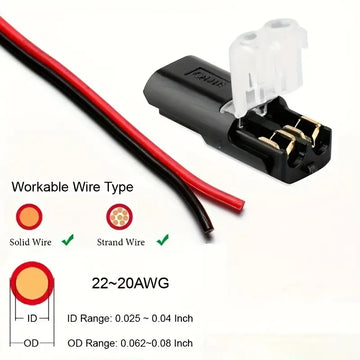 20/50/100 Pack of H2 2-Pin Pluggable Wire Connectors, Nylon Insulated Copper Quick-Connect Terminal Blocks, Suitable for Low-Voltage Cables, No Power Mode Required, No Electronic Components Apsilon