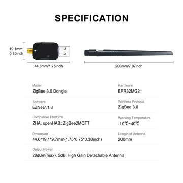 GIRIER ZigBee 3.0 Dongle USB Gateway, Universal ZigBee Gateway with Antenna Compatible with Home Assistant OpenHAB ZigBee2MQTT Apsilon