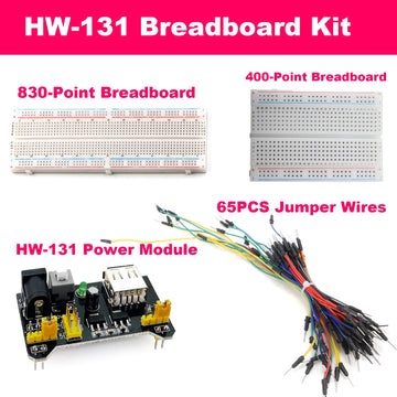 Solderless Breadboard Kit 830 Point 400 Point MB-102 HW-131 Power Module 3.3V 5V 65PCS Jumper Wire Set for Arduino Raspberry Pi Apsilon