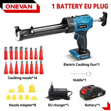 ONEVAN Electric Caulking Gun Cordless Glass Glue Gun Adhesive Glue Sealant With Nozzle Power Tool For Makita 18V Battery Pin Apsilon