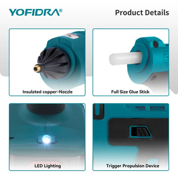 YOFIDRA 100W 260° Hot Glue Gun  Electric Mini Glue Guns Repair Power Tool With 10pcs 11MM Glue Sticks For Makita Battery Pin Apsilon