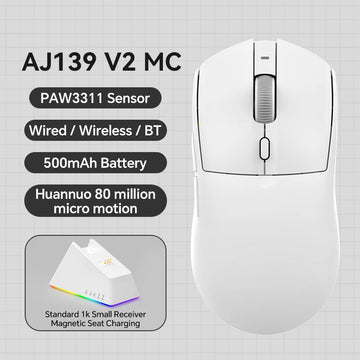 AJAZZ AJ139 V2 MC PAW3311 Wireless Gaming Mouse with RGB Magnetic Charging Base 24000DPI Bluetooth/Wired Mice,PC Gamer Apsilon