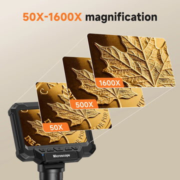 Digital Microscope with 4.3inch IPS Screen 1600X Coin Mirroscope with Lights 1920P HD Video Microscope for PCB, Coins, Plants Apsilon