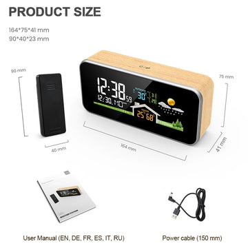 Wireless Weather Station Wooden Alarm Clock Digital Thermometer Humidity Temperature Wireless Sensor Home TimeWatch Desktop Apsilon