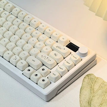 MAIMOOO Simple Milky White Cute Cat Keycap 124Keys PBT Custom MOA Profile Korean Russian French Keycaps for Mechanical Keyboard Apsilon