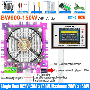 BW600 DC1-200V WiFi Tuya Electronic Load Indicator Battery Tester 18650 Pack Capacity Monitor Checker USB Charging Tools 50A Apsilon