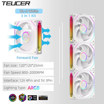 TEUCER DL-2 ARGB PC Fan 3-in-1 Case Fan Compatible with 240 360 Water Cooling Radiator Wireless Cooling Fan Kit Apsilon