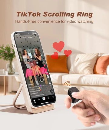 Tiktok Scrolling Ring Tiktok Remote Control Is Suitable for Iphone, iPad Bluetooth Page Turning Ring Roller, Both Camera Shutter, Short Video and Music Remote Control Function, Compatible with Ios and Android Phones Apsilon