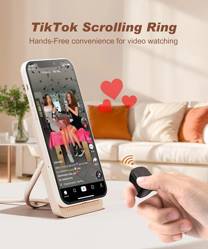 Tiktok Scrolling Ring Tiktok Remote Control Is Suitable for Iphone, iPad Bluetooth Page Turning Ring Roller, Both Camera Shutter, Short Video and Music Remote Control Function, Compatible with Ios and Android Phones Apsilon