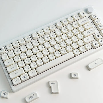 MAIMOOO Simple Milky White Cute Cat Keycap 124Keys PBT Custom MOA Profile Korean Russian French Keycaps for Mechanical Keyboard Apsilon