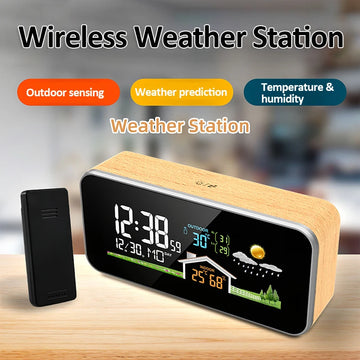 Wireless Weather Station Wooden Alarm Clock Digital Thermometer Humidity Temperature Wireless Sensor Home TimeWatch Desktop Apsilon