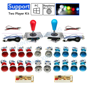 DIY Arcade Game Kit 2 Players Set Light Push Button American Style Joystick USB Encoder Cables For PC Raspberry Pi Mame Parts Apsilon