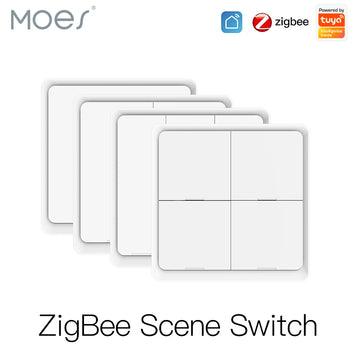 MOES 4 Gang Tuya ZigBee Wireless 12 Scene Switch Push Button Controller Battery Powered Automation Scenario for Tuya Devices Apsilon