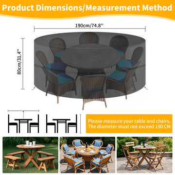 Round Waterproof Garden Furniture Covers Outdoor Patio Circular Table Chair Cover Oxford Cloth Windproof Anti-UV RipProof Apsilon