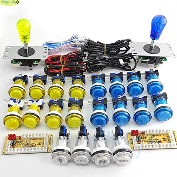 2 Player DIY Arcade Game Kit for PC Raspberry Pi with LED Push Buttons American Style Joystick USB Encoder Cables Mame Jamma Apsilon
