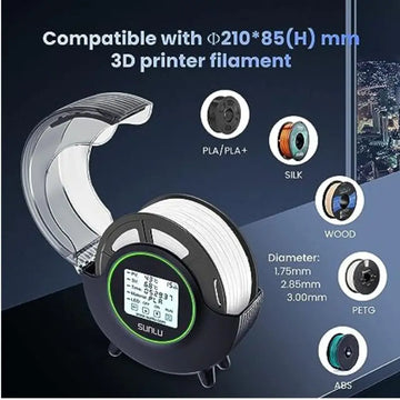 SUNLU S2 3D Printer Filament Dryer Box 70℃ with Humidity Display 4.6" LCD for PLA ABS PA PC 1.75-3.0mm From US/EU/UK/AU Apsilon