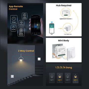 GIRIER Tuya ZigBee Smart Switch Module No Neutral Wire Required 1/2/3/4CH DIY Smart Breaker Relay Supports 2-way Control Alexa Apsilon