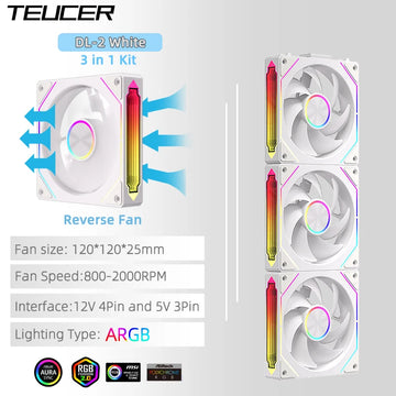 TEUCER DL-2 ARGB PC Fan 3-in-1 Case Fan Compatible with 240 360 Water Cooling Radiator Wireless Cooling Fan Kit Apsilon