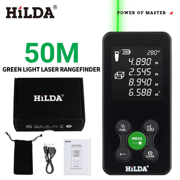 HILDA 50/100/120M Laser Rangefinder Red/Green Light Laser Distance Digital Tape Rechargeable and Measurable Angle Laser Measure Apsilon