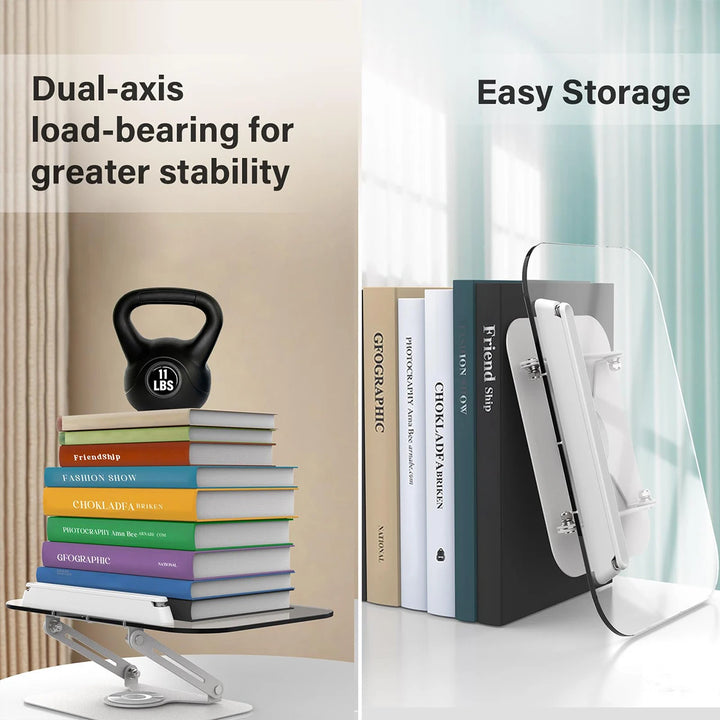 NEW Book Stand for Reading Adjustable Book Holder with 360° Rotating Base Elastic Page Clips Foldable Desktop Riser Stand
