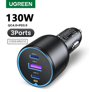 UGREEN 130W USB C Car Charger For Xiaomi iPhone 17 Samsung Galaxy S25 Laptops Tabet PD3.0 Fast Charging USB Type C Car Charger Apsilon