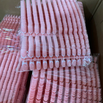 120Pcs Short Square Coffin French Fake Nails Glossy Pink  Full Cover Wearable Press on Nails Wearable Acrylic Fake Nails Tips # Apsilon