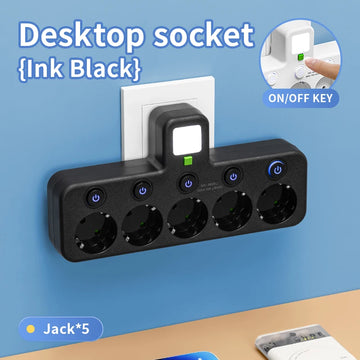 EU plug and socket 4 sockets, multi plug wall power plug and socket without extension cable or USB and Type-C port Apsilon