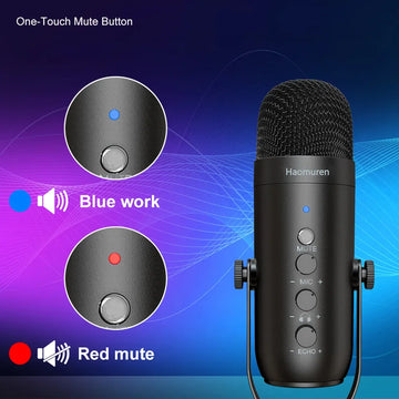 Haomuren Professional USB Streaming Podcast PC Microphone Studio Cardioid Condenser Mic Kit with Boom Arm For Recording YouTube Apsilon