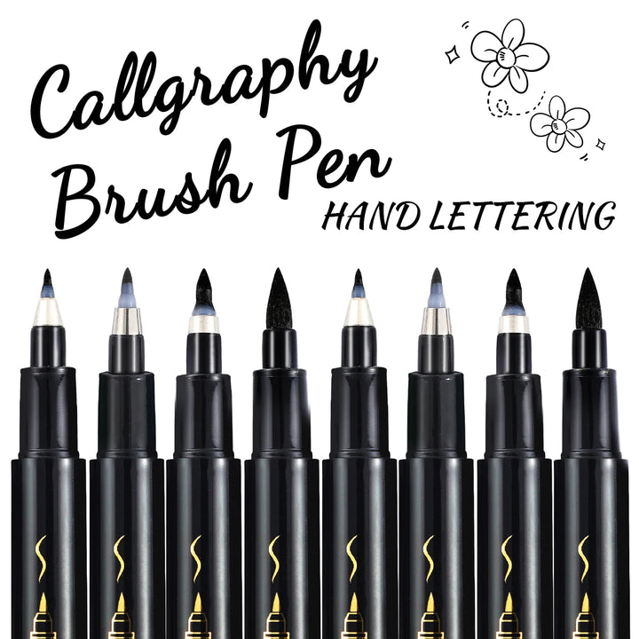 4 Pcs Black Hand Lettering Calligraphy Pen Set Drawing Writing Learning Fine Brush Markers Art Supplies Manga Pen