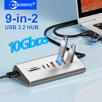 10Gbps USB 3.2 Docking Station USB Hub Type C Splitter with Card Reader Aluminum Alloy Multi 8/9 Ports Switch For PC Laptop Apsilon