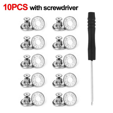 10Pcs Metal Jeans Buttons 17mm Replacement No-Sewing Screw Button Repair Kit Nailless Removable Jean Buckles Clothing Pants Pins Apsilon