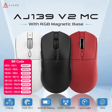 AJAZZ AJ139 V2 MC PAW3311 Wireless Gaming Mouse with RGB Magnetic Charging Base 24000DPI Bluetooth/Wired Mice,PC Gamer Apsilon