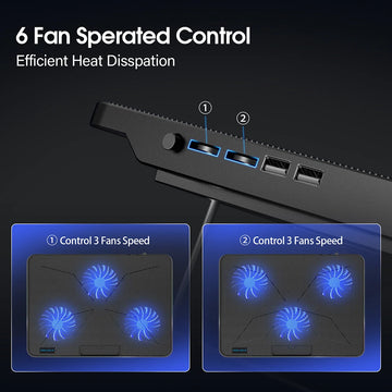 Coolcold 15.6-17.3inch Laptop Cooling Pad with 6 Quiet Fans,7 Height Wind Speed Adjustable,Laptop Cooer with Mobile Phone Holder Apsilon