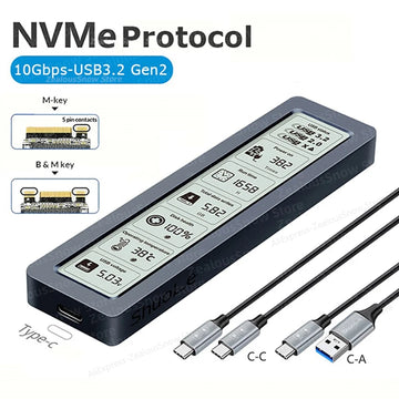 M2 SSD Case NVMe SATA Dual Protocol 10Gbps With Display Screen Intelligent Digital USB3.2 Gen2 Type C Disk Box M.2 SSD Enclosure Apsilon