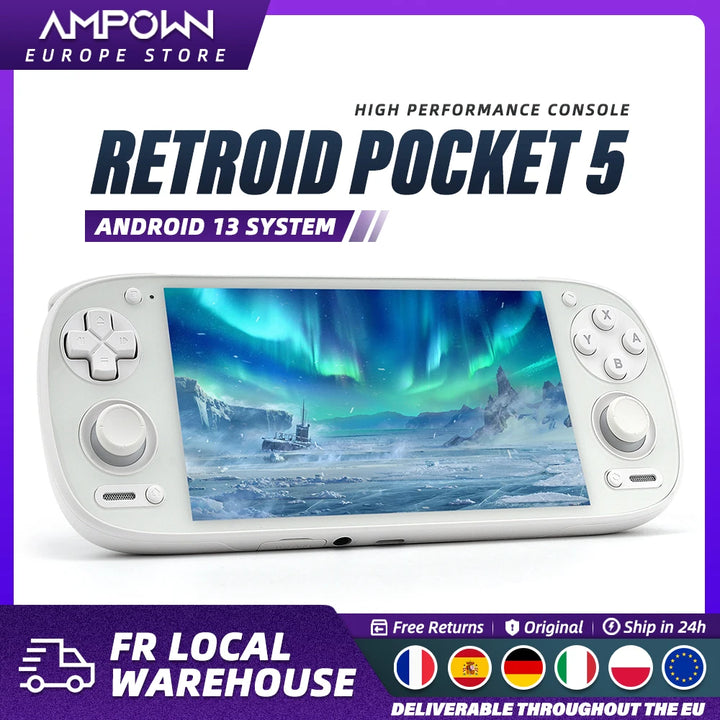 Retroid Pocket 5 Handheld Game Console 5.5'' AMOLED Screen Android13 Joystick RGB Lighting Effect Active Cooling Video Games