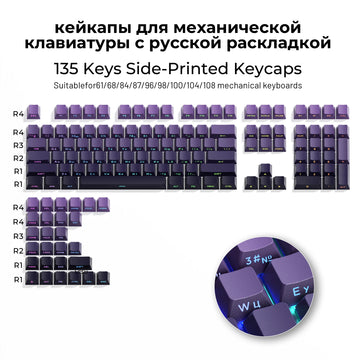 XVX Russian 135 Keys Side Print Shine Through Keycaps for Mechanical Keyboard PBT Gray Keycap RU Layout with Backlight Apsilon