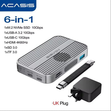 Acasis 10Gbps Magnetic M.2 NVMe SSD Enclosure & USB-C Docking Station TF/SD 3.0 4K 60HZ for iPhone 17/17 Pro/iPhone 16/16 Pro Apsilon