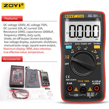 ZOYI ZT109/111 Digital Multimeter Transistor Tester Capacitor True-RMS Tester Automotive Electrical Capacitance Meter Temp Diode Apsilon