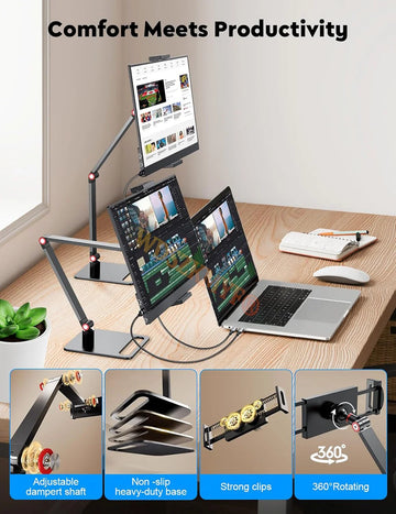 Portable Monitor Stand for 12”- 17.3" 360° Adjustable Swivel Bracket Tablet Holder Compatible with Tablet Desktop Clamp Stand Apsilon