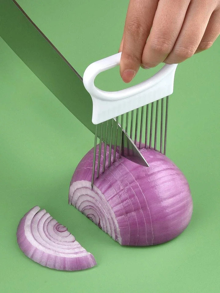 Effortlessly Slice Onions with this 1pc Colorful Onion Slicer Kitchen stainless steel potato chip onion holder Apsilon