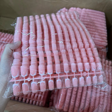 120Pcs Short Square Coffin French Fake Nails Glossy Pink  Full Cover Wearable Press on Nails Wearable Acrylic Fake Nails Tips # Apsilon