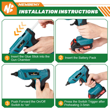 NEWBENY 100W 280°C Cordless Hot Melt Glue Gun Portable Rechargeable with Glue Sticks DIY Repair Tool For Makita 18V Battery Pin Apsilon