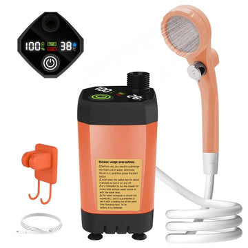 Camping Shower Pump RV Outdoor Shower Kit Camp Shower w/Full Screen Intelligent Digital Display Adjustable 6000mAh Shower Kit Apsilon