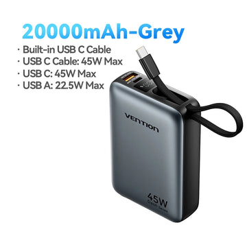 Vention CCC 45W 20000mAh Power Bank Fast Charging Portable Charger for Xiaomi iPhone Pro Max Samsung Galaxy Battery 3C Powerbank Apsilon